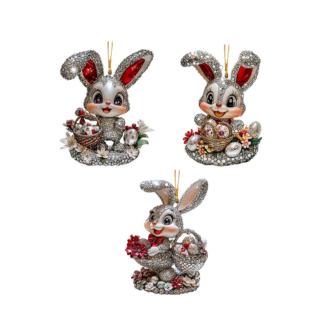 3 Pieces Flat Acrylic Easters Rabbit Pendant Charm for Festival Hanging Bunnys Car Keychains Backpack Keyring Accessory