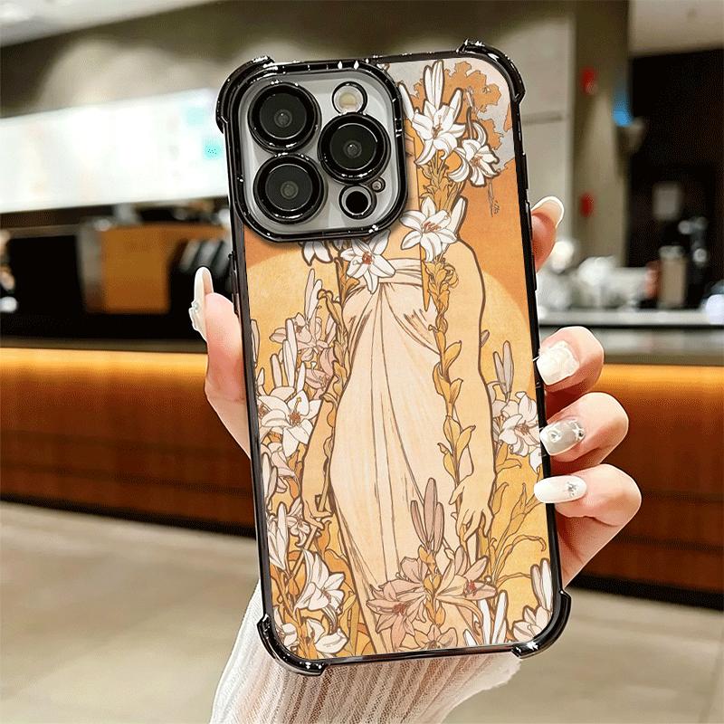 Vintage Alfons Mucha Primavera Soft Phone Case For iPhone 15 16 17 Air 14 Pro Max 16E Plus 13 12 Mini Plating Anti-Fall Fundas