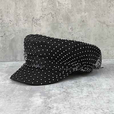 Französischer Retro-Gesellschafts-Rhinestone-Netz-Barett Damen Zigeuner Elegantes Temperament Newsboy-Hut Flacher Deckelhut
