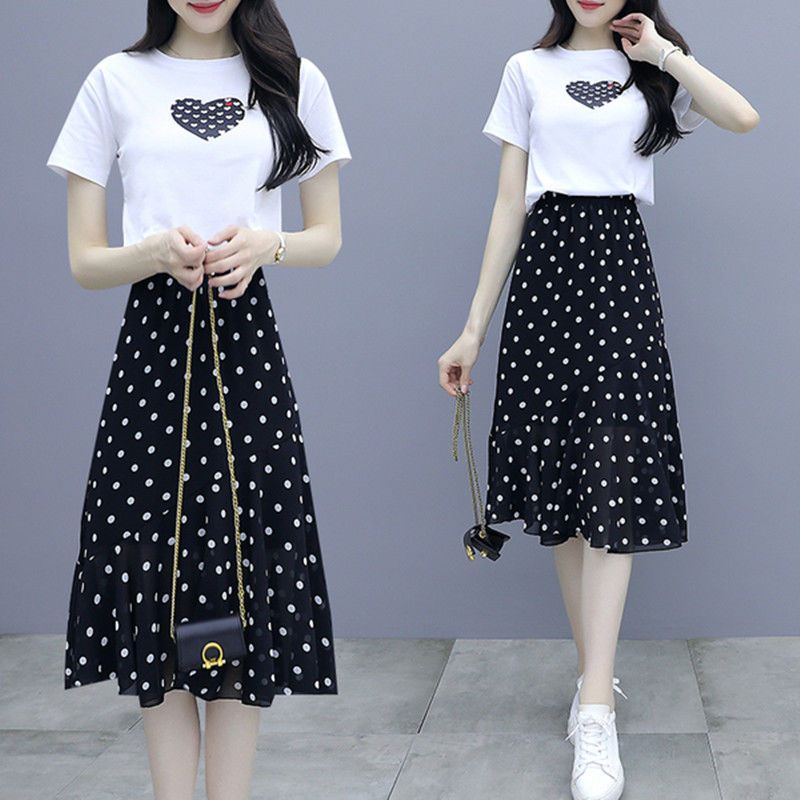 Damen Bedruckter Chiffon Pünktchenrock Sommer Neuer Stil Slim Fit und Modischer Halbrock für Damen