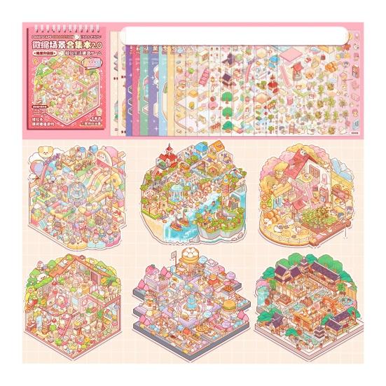 3D Scene Sticker Book Set for Kids Adults DIY Mini House Stickers Kit Reusable Kawaii Stickers for Home School Office