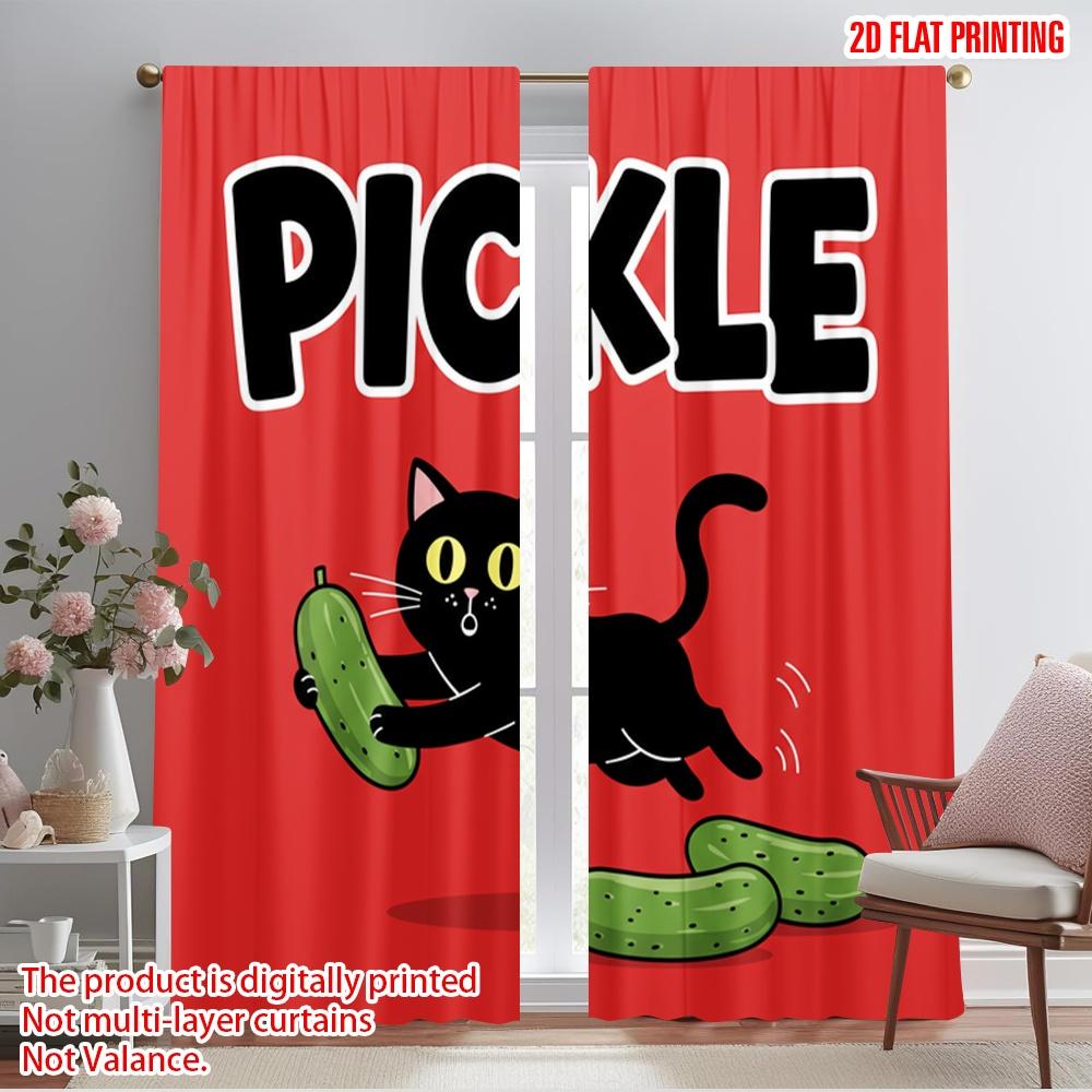 

2pcs 2D flat printing Drapes Black Cat Pickle 100% Polyester Without Electricity Birthday Party Perfect for Photo Booths & 52.50×116.00 CM 2pcs