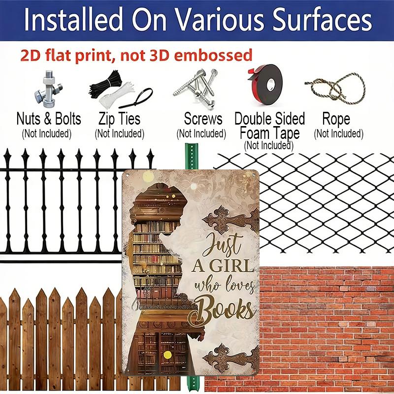 2D Flat - 1pc Vintage Aluminium Decorative Sign | "Just A Girl Who Loves Books" - Metal Wall Decor, Wall Hanging, Perfect for Home, Office, or Cafe