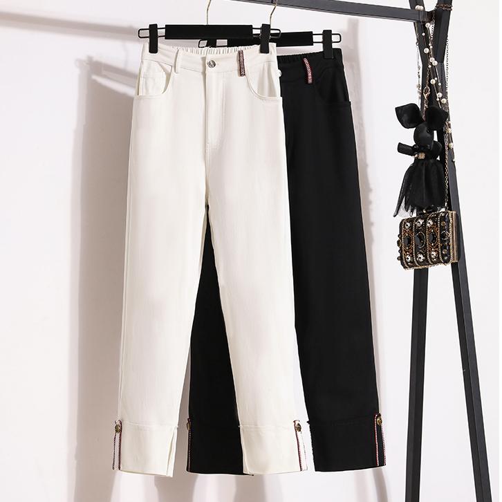 

Dimanaf 2024 весна лето большие размеры длинные брюки женские хлопковые свободные повседневные эластичные однотонные базовые брюки брюки 2XL чёрный