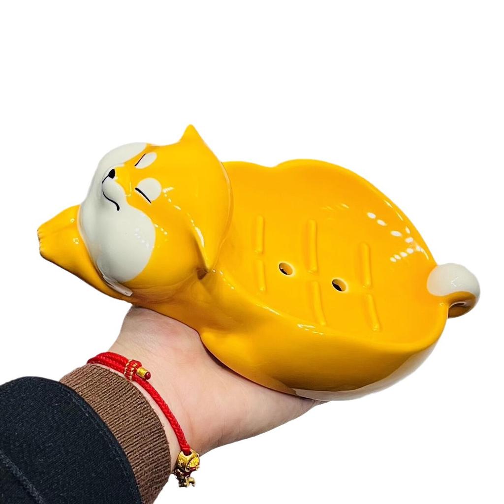 Cartoon Creative Ceramic Soap Box with Drainage and Suction Cup for Bathroom