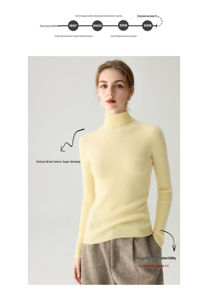 Women's High Neck 100% Pure Cashmere Sweater - Thickened, Slimming, Warm Knit Base Layer