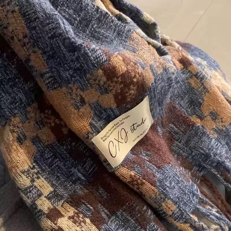 High-end Mosaic Plaid Scarf Female Korean Version Warm Thickened Plaid Student Scarf Couple Shawl Winter