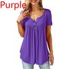 Ladies Casual Women Blouse O Neck Shirts Loose Elastic Short Sleeve Tunic Button Top