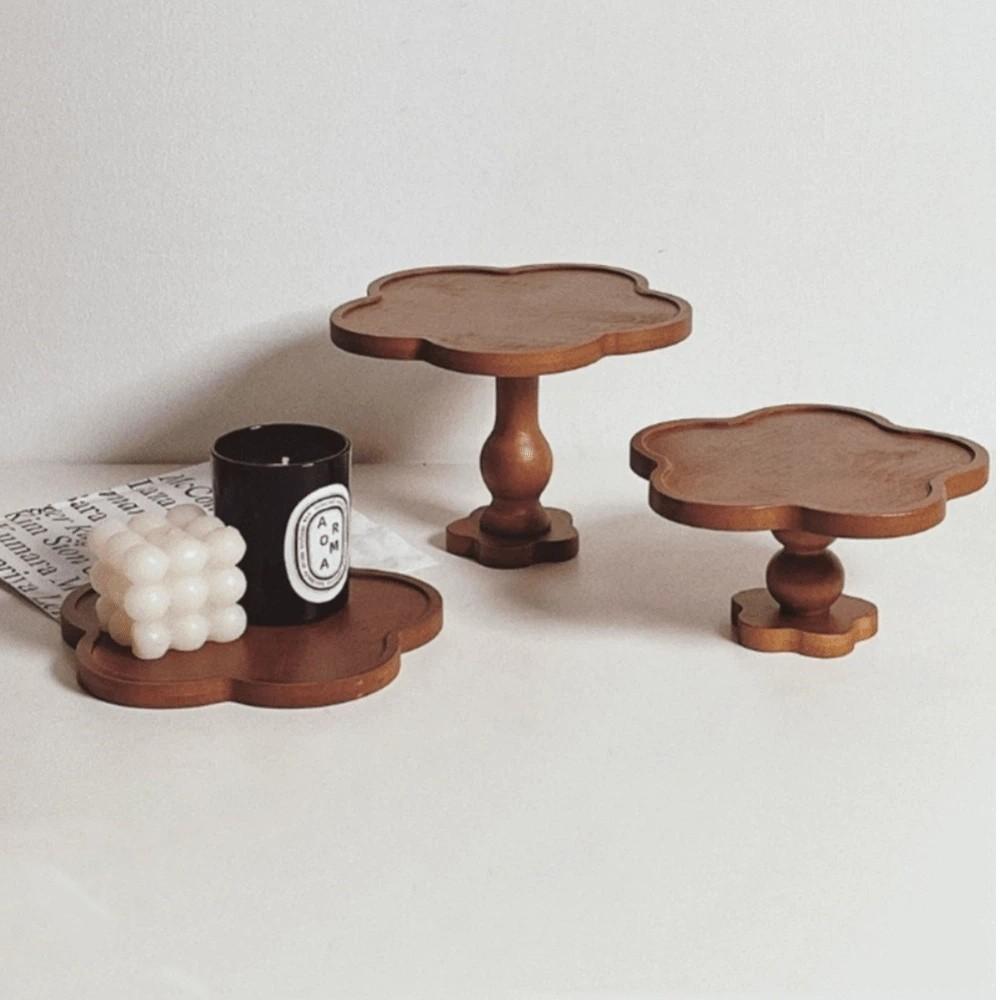 New Wooden Vintage Tray Elegant Flower Shape Tall Tray Handcrafted Decorative Ornament Decorative Tray Home Decor