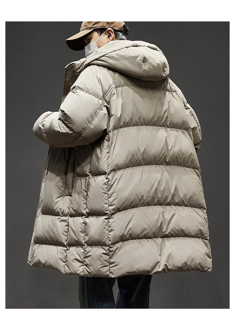 Men's High-End White Duck Down Long Hooded Winter Jacket - Thick and Warm