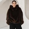 Womens Faux Fur Hooded Coat Winter Warm Streetwear Oversized Jacket With Pockets