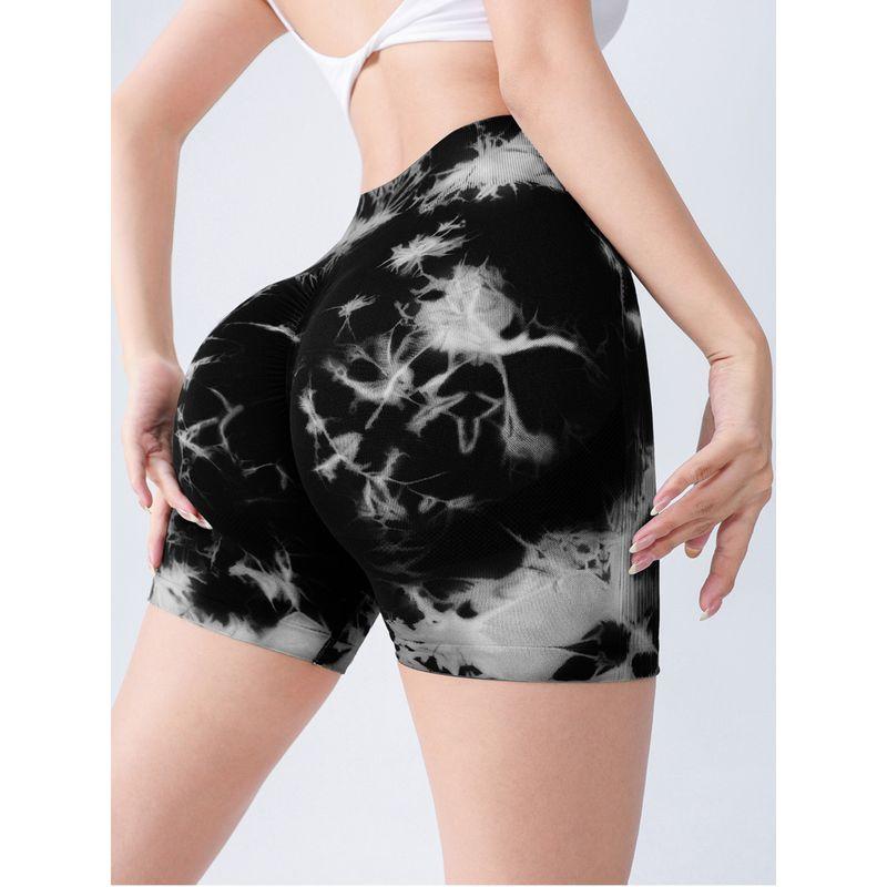 Fitness Shorts for Women, Quick-Dry, European and American Style, Tummy Control, Running Sports Shorts, Tie-Dye Yoga Wear with a Stylish Design