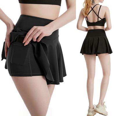 Women Yoga Skort with Safety Pants High Waist Solid Color Inner Pocket Pleated Athletic Skirt Sport Tennis Golf Skort