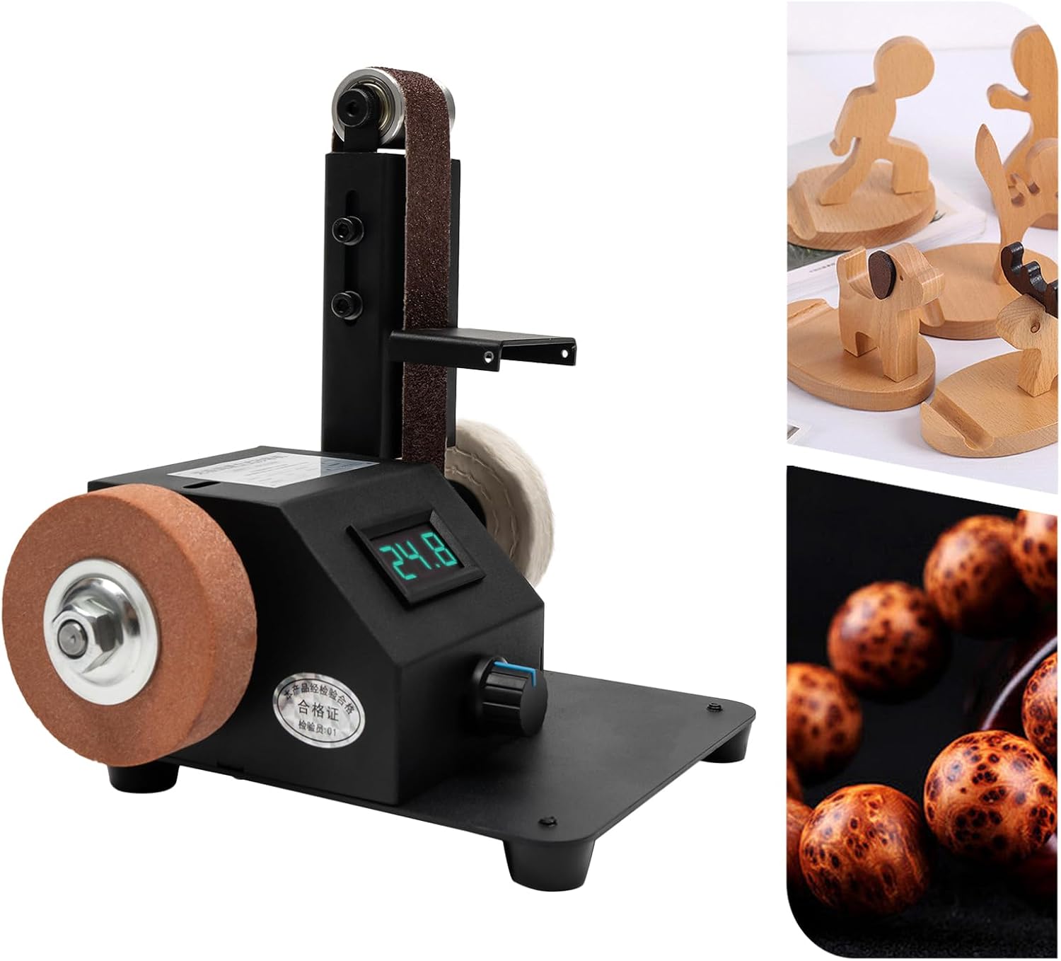 

350 Вт Електрична міні-шліфувальна машина з нескінченно регульованою швидкістю, настільна полірувальна шліфувальна машина з 10 шт. абразивною стрічкою та цифровим дисплеєм чорний