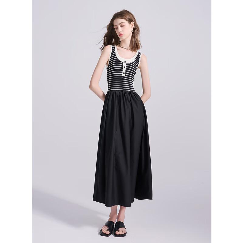 

Sancai 2025 Summer Striped Faux Two-piece A-line Long Dress L