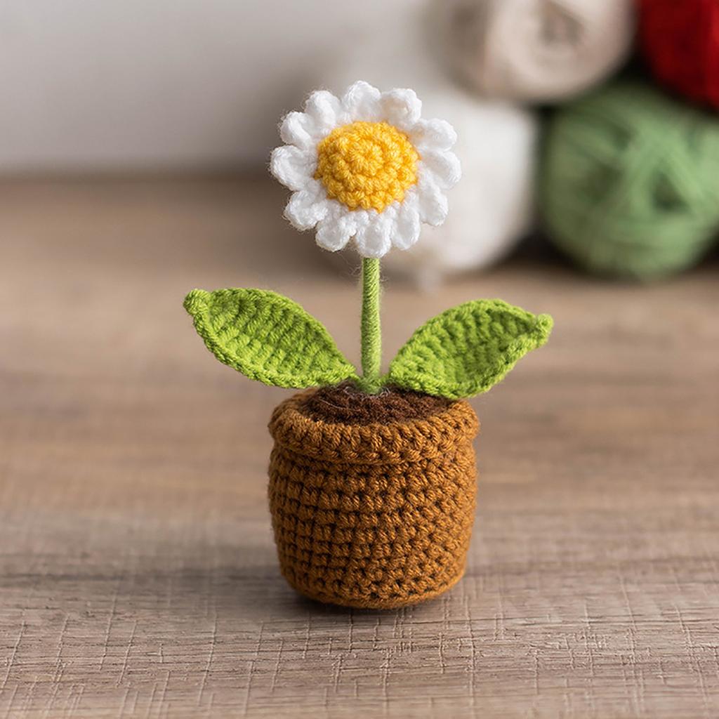 Háčkovaný slunečnicový košík Ručně pletené simulované slunečnice Květináčové ozdoby Sváteční dárky