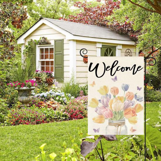Double-Sided Garden Flag for Porch 12x18 Inch Fade-Resistant Spring Floral Butterfly Print Decorative Flag for Outdoor Yard Patio Mailbox Seasonal