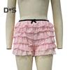 Women Summer Shorts Multi-layered Scattered Hem Ruffle Lace Trim Beach Shorts Lolita Style High Waist Ultra-short Shorts Daily Wear Sleep Shorts