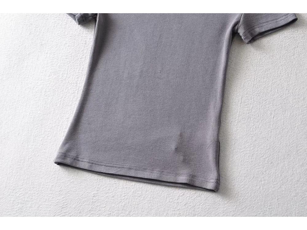 Europäisches und amerikanisches Damen-T-Shirt mit einfarbigem Slim-Fit-Retro-Kurzarm