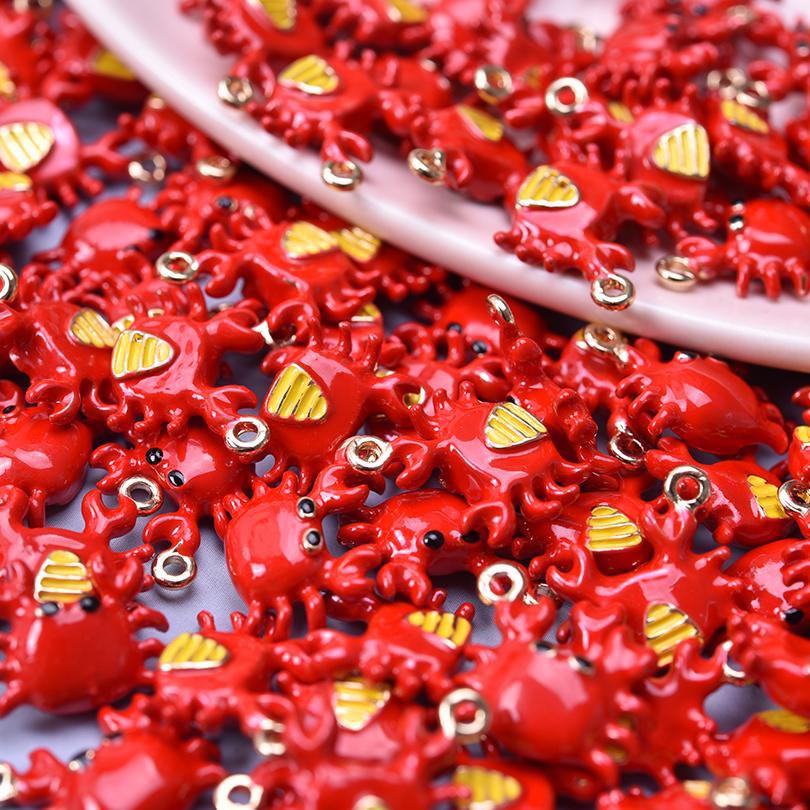 2/5pcs Red Crab/Lobster Charms For Jewelry Making Supplies Ocean Animal Pendants Glass/Enamel DIY Earrings Keychain Beach Charm