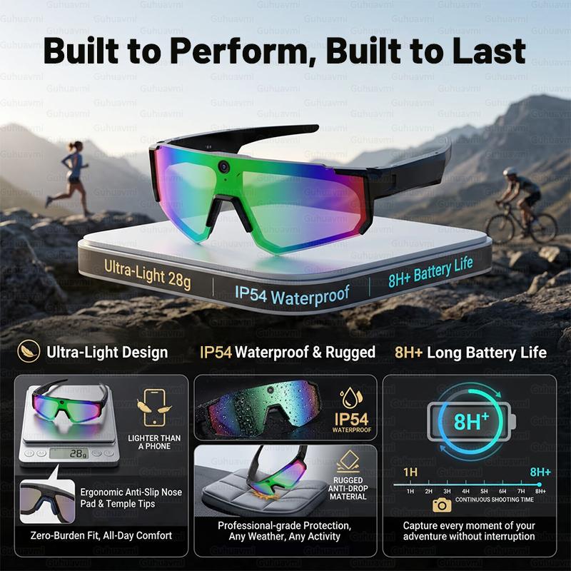 Occhiali Sportivi Intelligenti da Uomo con Fotocamera HD da 32MP, Chiamate Bluetooth, Audio a 360°, Occhiali da Sole da Ciclismo, Assistente AI, Riprese Anti-shake, Nuovi
