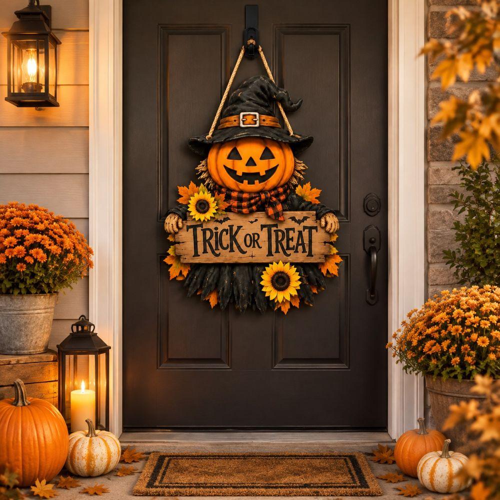 Autumn Theme Wooden Wall Decor 2D Flat Pumpkin Scarecrow Pendant Festive Fall Porch Sign Porch