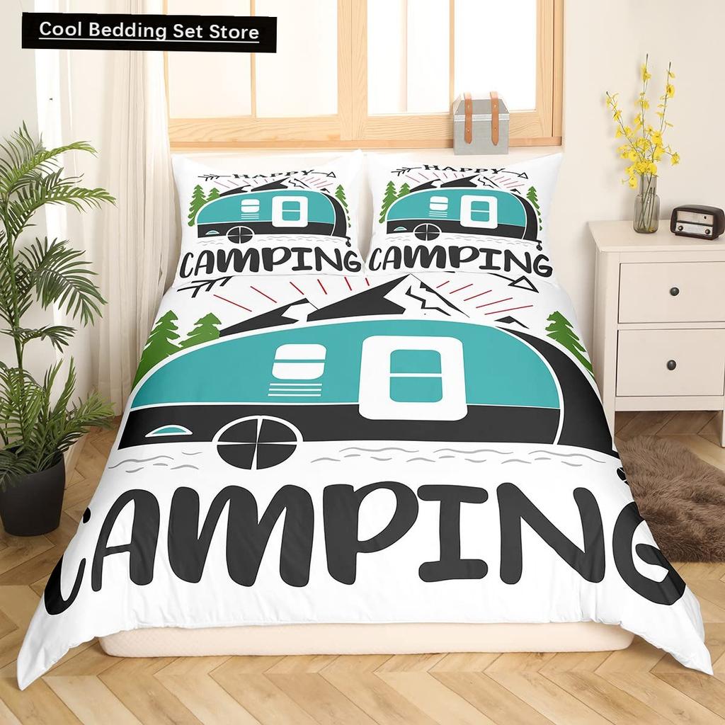 Camping Äventyr Kung Drottning Påslakan Utrustning Yxa Stock Sängkläder Set Lägereld Spade Täcköverdrag Polyester Täckeöverdrag
