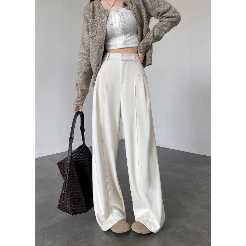 

Черные и серые ацетатные шерстяные повседневные брюки осенние женские брюки прямого кроя брюки широкие от бедра драпировка ощущение высокого класса XXL