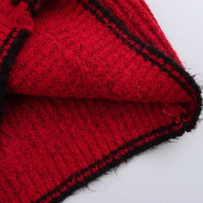 Kaslead New Arrival Women's Clothing Fashion Style Minimalist Retro Color-Block Crew Neck Knitting Cardigan Outerwear Top