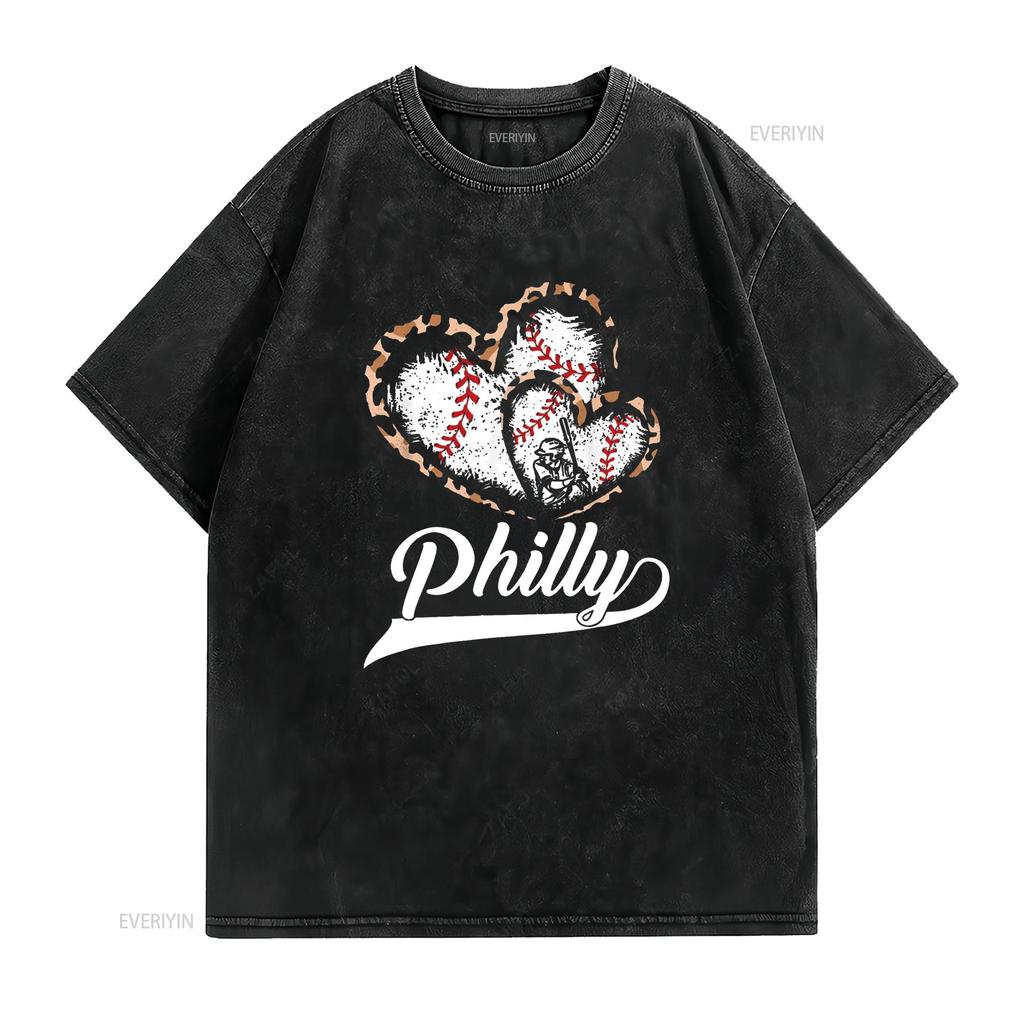 Vintage Philly Baseball Leopard Heart Fans T Shirt Black X Large Vintage Washed Designer Clothes Breathable Stretched Homme
