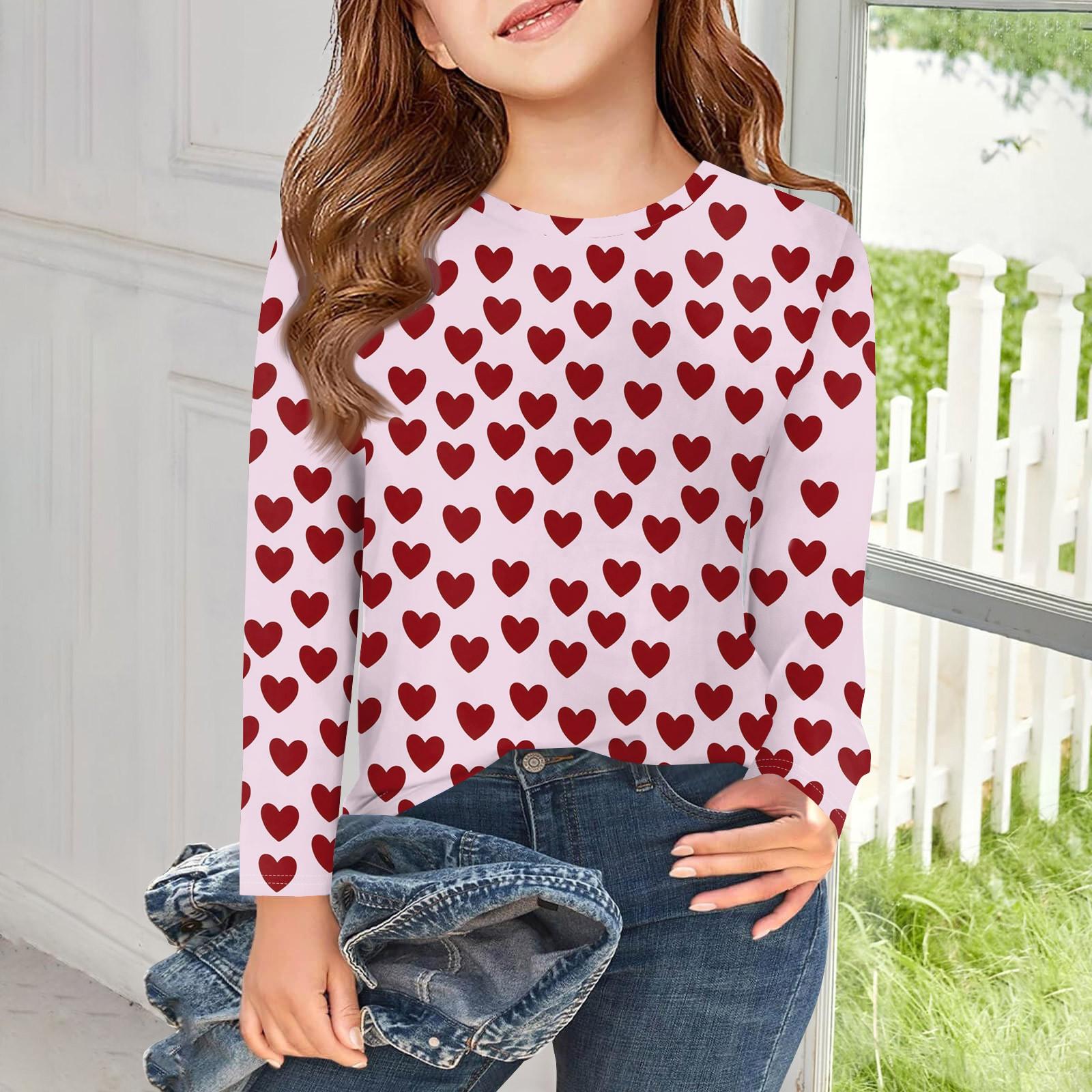 

Футболки з довгим рукавом для дівчаток, дитячі осінні топи з круглим вирізом і принтом, базові футболки 5-14 років 150 гарячі рожевого кольору