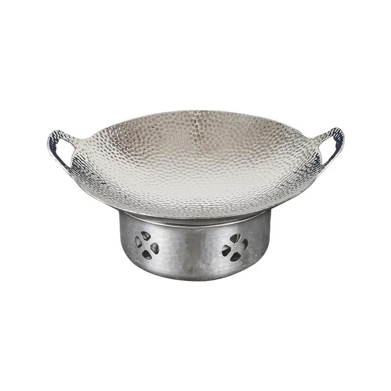 Thickened stainless steel dry pot set with snowflake hammer pattern pot, gold double ear household and commercial dry pot