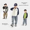 Jungen-Farbblock-Baumwoll-Langarm-T-Shirt