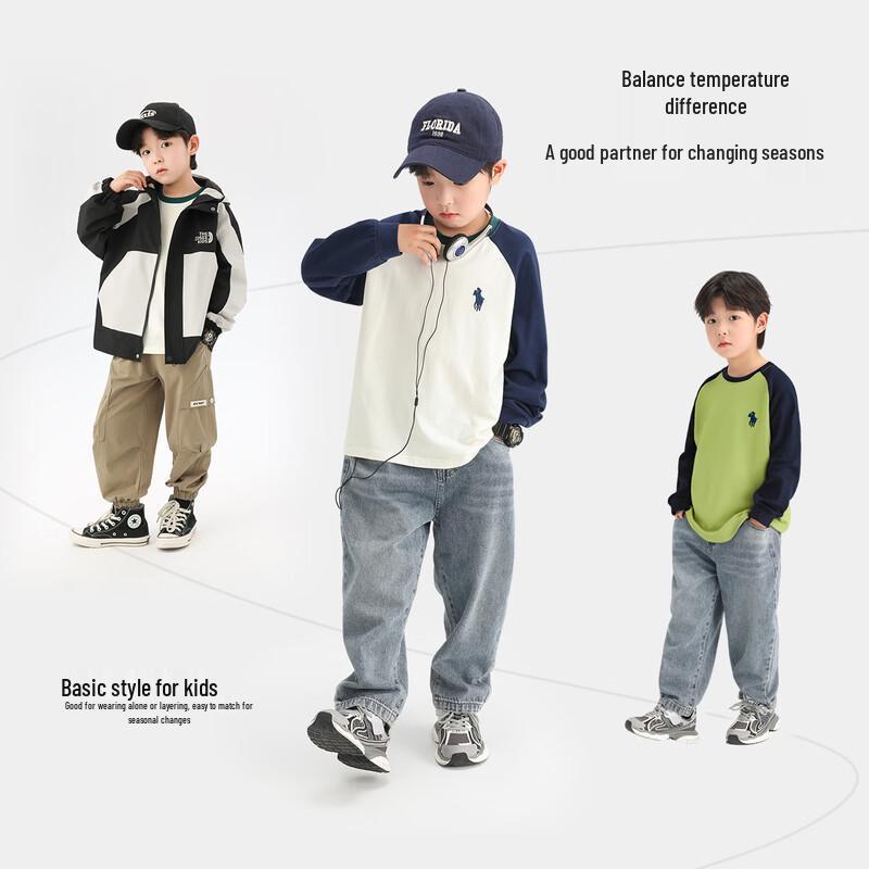 Jungen-Farbblock-Baumwoll-Langarm-T-Shirt