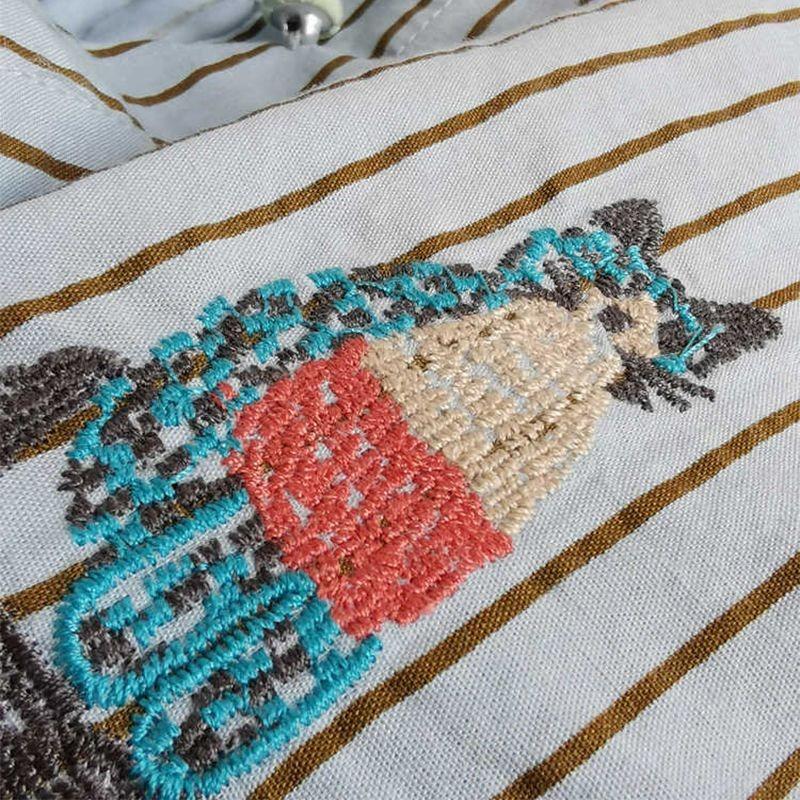 Embroidered Korean Vertical Striped Cotton Long-sleeved Design Versatile Shirt Women Autumn New