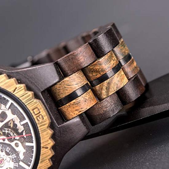 DODO DEER and Wooden Luminous Wooden Gift Premium Automatic Wood Watch Men's Women's Watch, Mechanical, Automatic, Skeleton, Index, Box, (D18-1