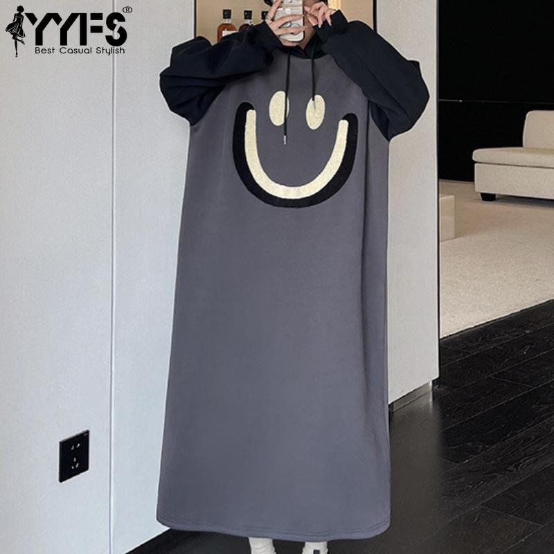 

YYFS Women s Fashion Fall Winter Long Sleeve Hooded Loose Waistline Casual Dresses M темно-сірий