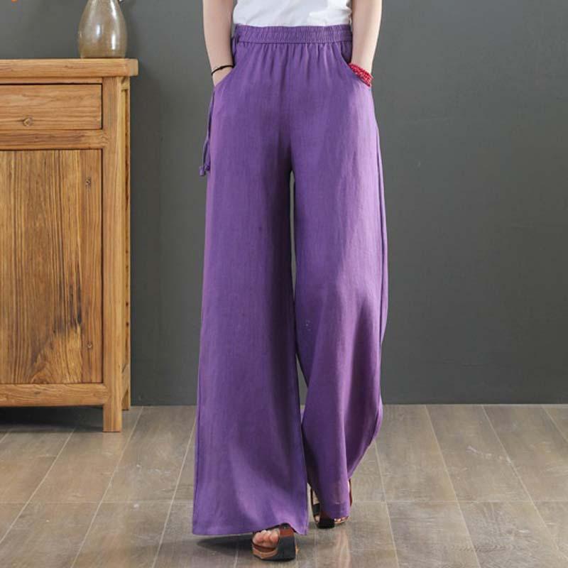 Sommer Locker Elastischer Bund Weites Bein Hosen Damen Casual
