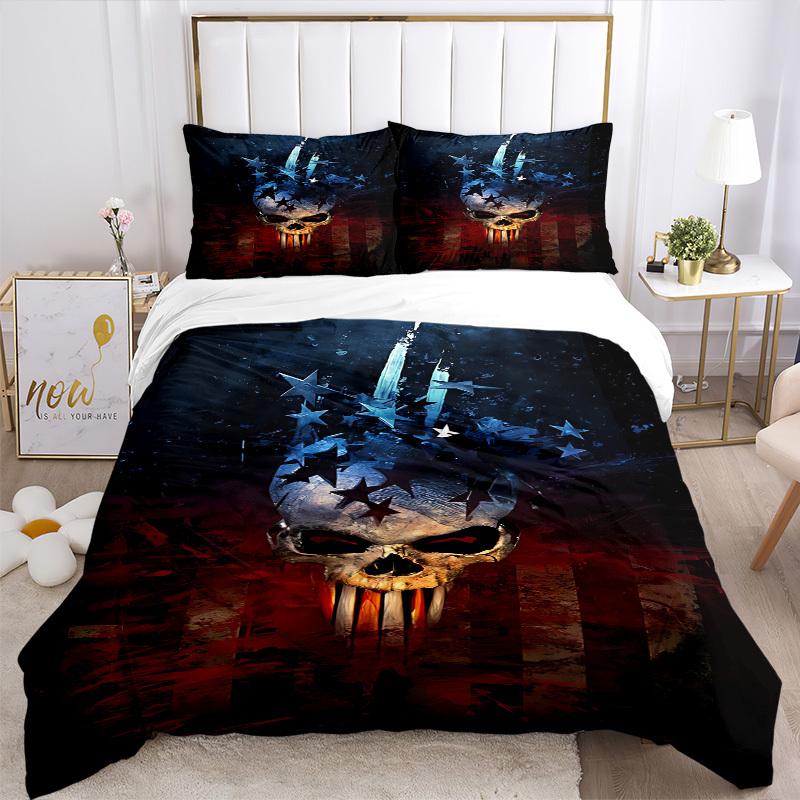 3pcs bedding set Punisher Skull Includes 1 Comforter + 2 Pillowcases, Without Pillow Inserts, Soft Comfortable, Lightweight Breathable, Prin