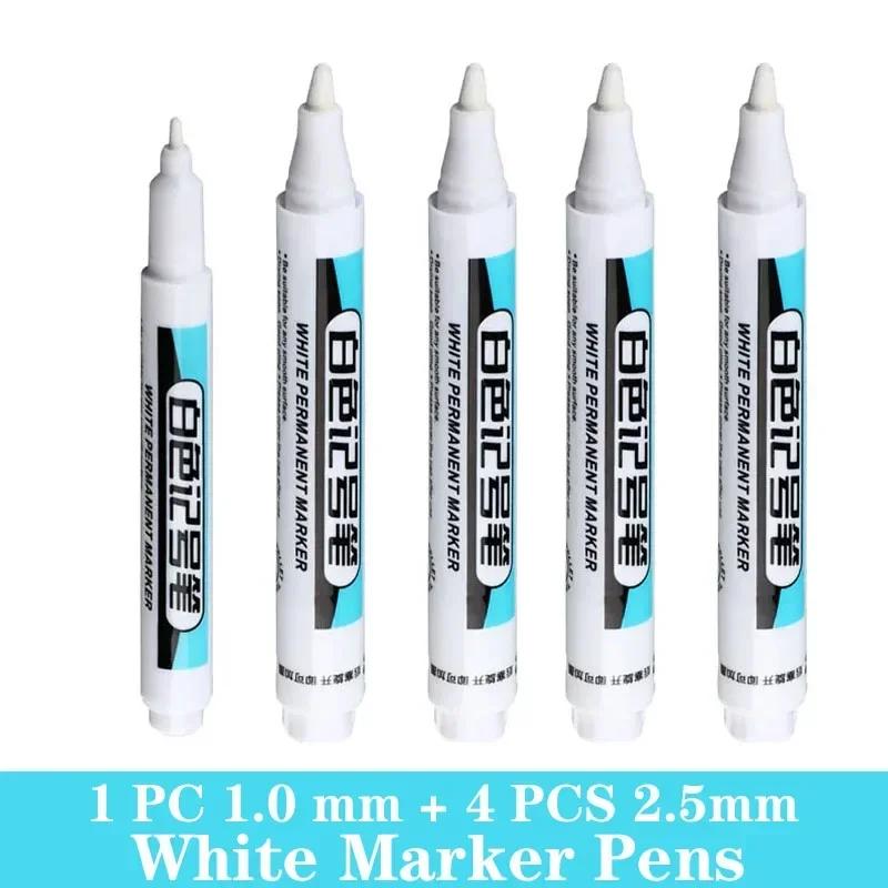 1/3/5 PCS White Paint Markers Pens Oily Waterproof Plastic Large Capacity White Marker School Supplies Stationery 0.7/1.0/2.5mm