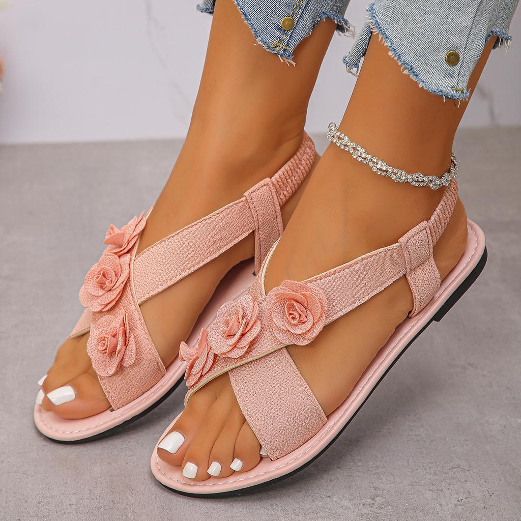 Women's Wide Width Cross Strap Flat Sandals - Embroidered Floral Slide Sandals with Wide Band, Open Toe Beach Flip Flops