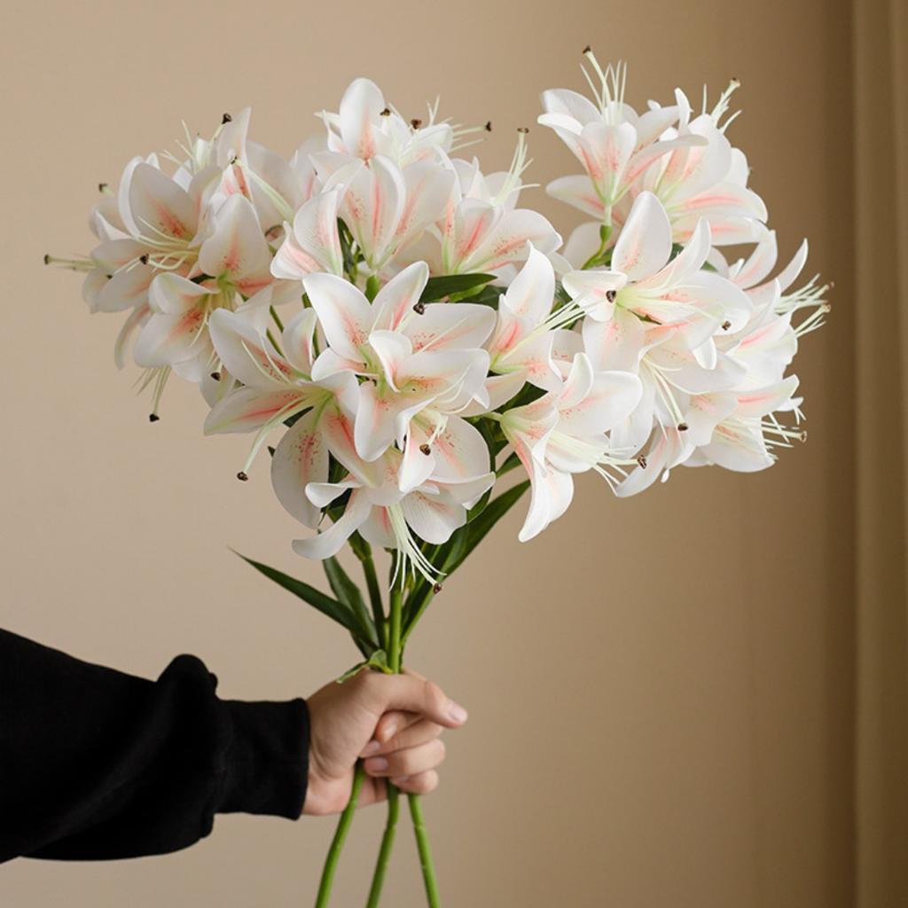 72cm 1 Bouquet 10 Heads Long Branch Artificial Lily Silk Flower for Nordic Home Wedding Party Decoration Flower Arrangement