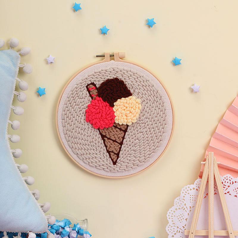 Russian DIY Punch Needle Embroidery Kit: Includes Yarn, Needle, Latch Hook, & Hoop for Knitting & Ornament Crafting