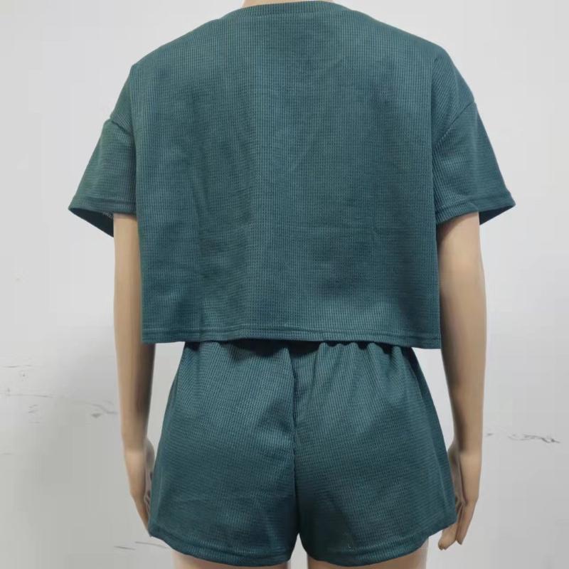 BITCED Spring and Summer Women's Short-sleeved V-neck Top Shorts Home Two-piece Suit