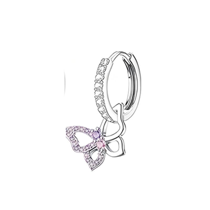A pair of hypoallergenic screw earrings for women, featuring a set of zircon butterfly and star pendant earrings