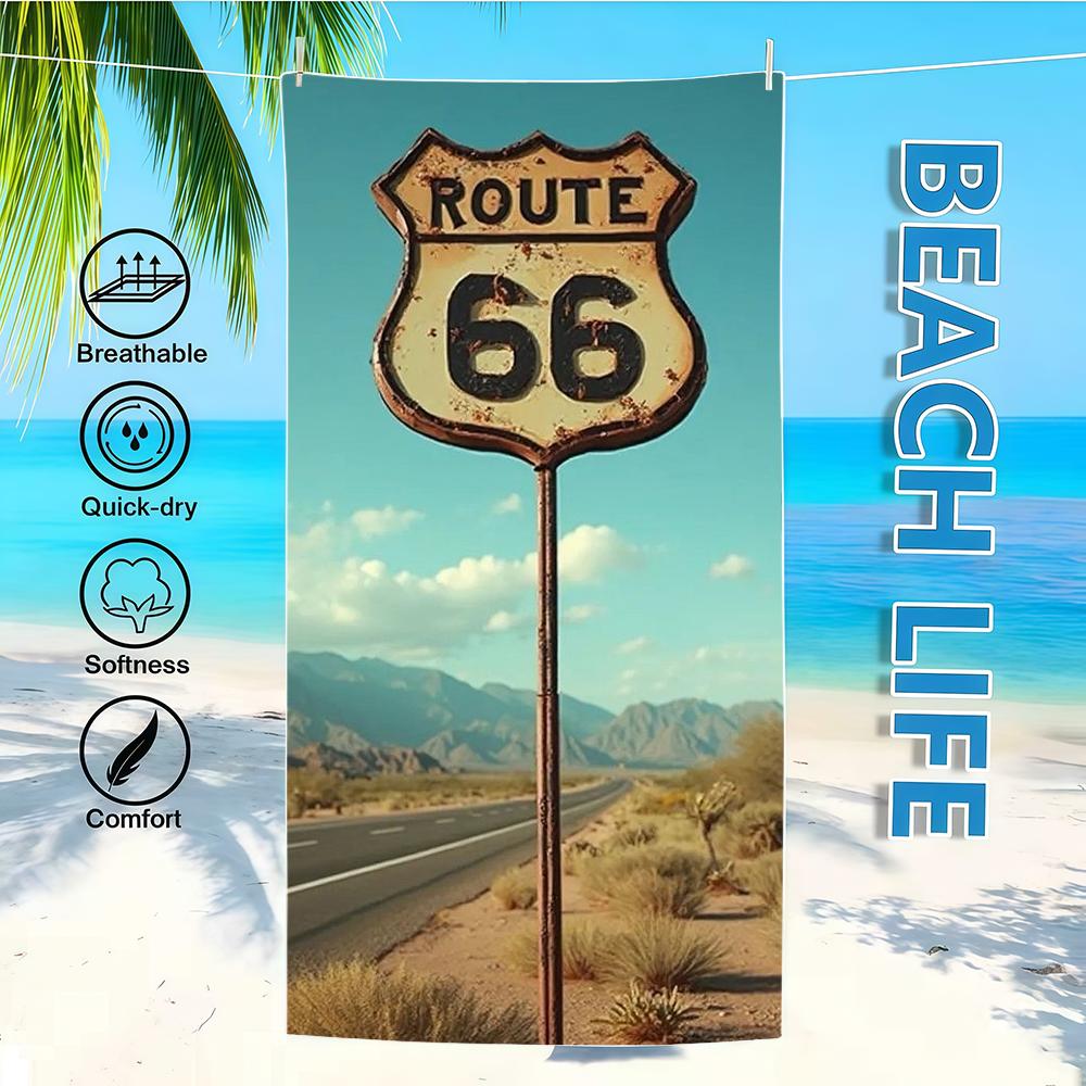 Towel Textile Bathrobe Beach Quick-Drying Lightweight Portable Camping Swim Pool Route 66 Travel
