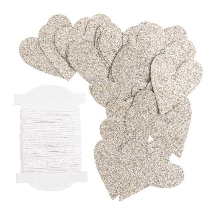 Étiquettes à suspendre - RICO DESIGN - Petits cœurs à paillettes - Couleur gris - Mixte - 24 pièces
