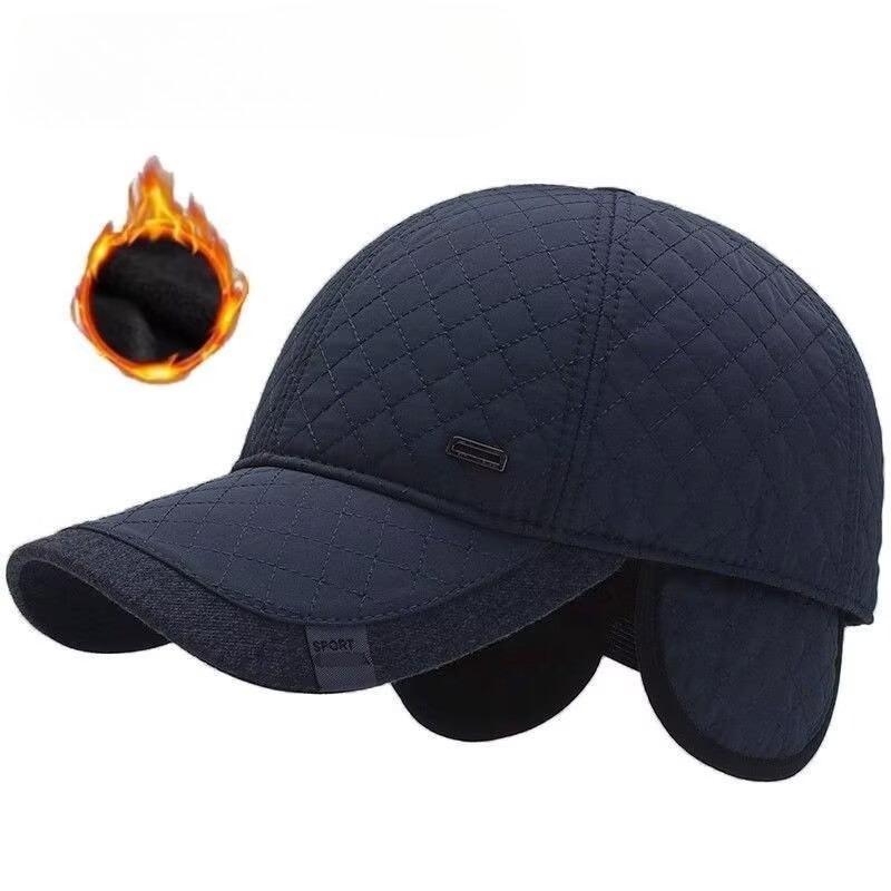 

Winter Thicker Baseball Cap for Men with Earflaps Keep Warm Snapback Cap Male Father Hat Ear Protection Casquette синій
