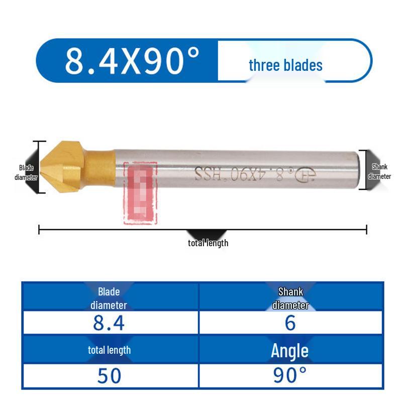 90° Titanium-Coated Chamfering Tool, Single/Three-Flute, 45° Countersink and Deburrer for Stainless Steel.