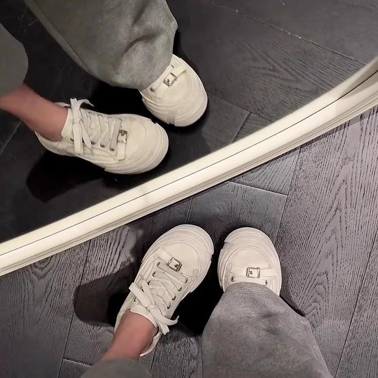 Old lace-up thick-soled heightening muffin shoes women's leather casual Korean version polished white shoes versatile board shoes dirty shoes